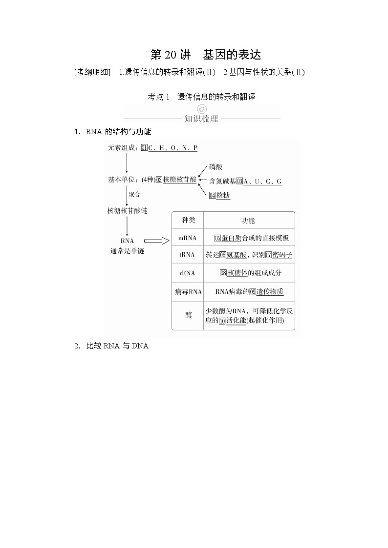 2020年高考生物一轮复习（创新版）文档：必修2第6单元遗传的物质基础第20讲 学案01