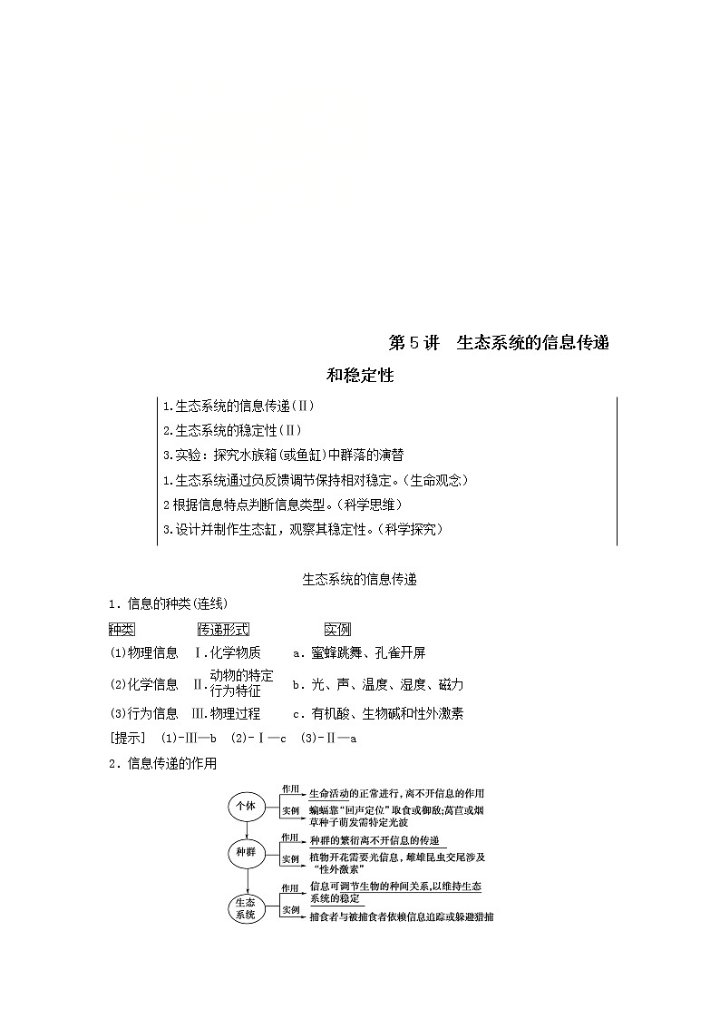 2021届高考生物苏教版一轮复习学案：第9单元生物与环境第5讲生态系统的信息传递和稳定性第1页