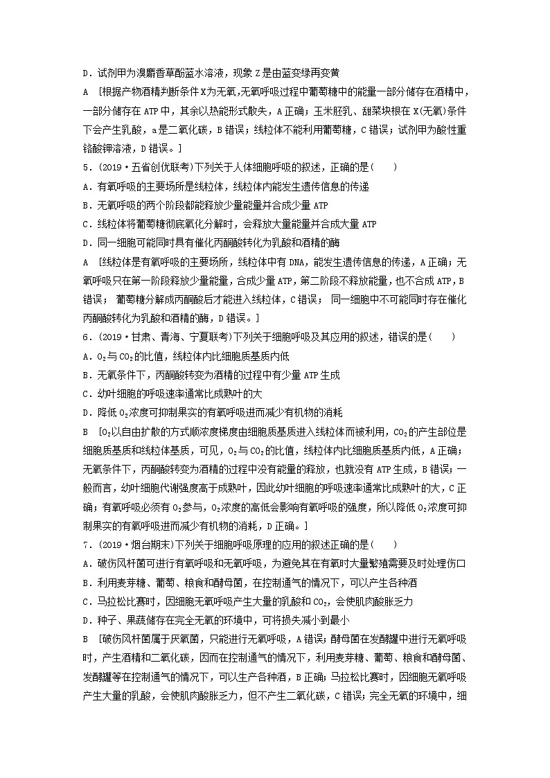 2021届高考生物新人教版一轮复习课后集训：9细胞呼吸 学案02