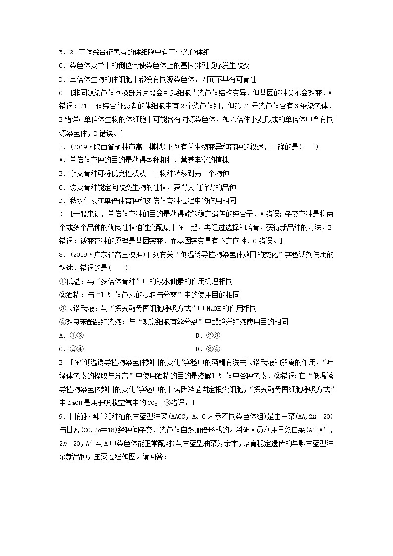 2021届高考生物新人教版一轮复习课后集训：22染色体变异与生物育种第3页