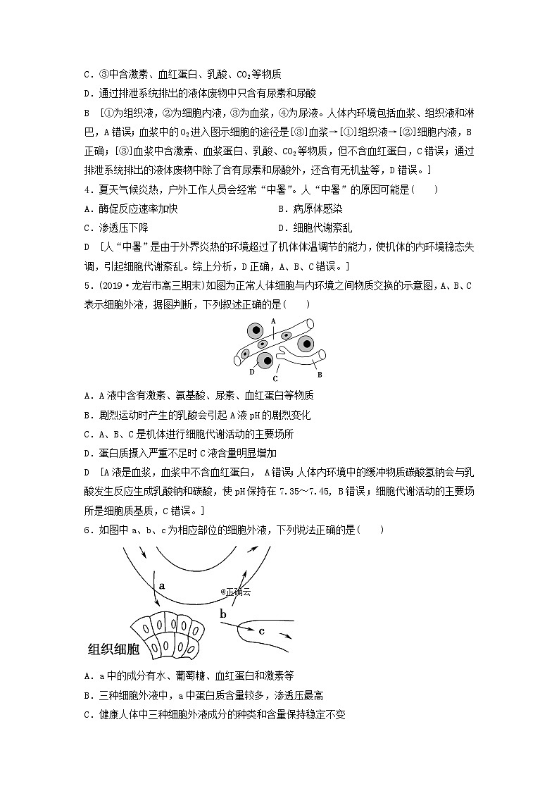 2021届高考生物新人教版一轮复习课后集训：25人体的内环境与稳态第2页