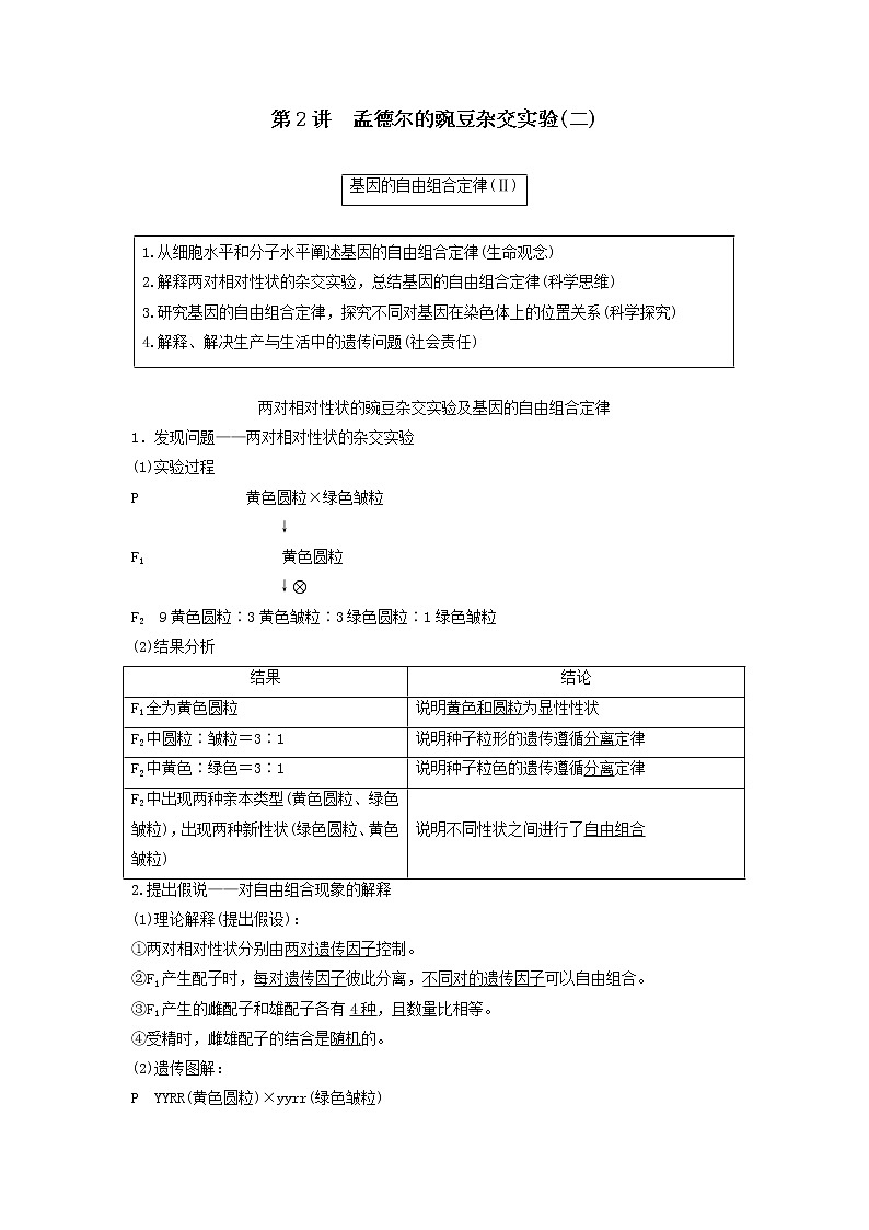 2021届高考生物新人教版一轮复习学案：第5单元遗传定律的伴性遗传第2讲孟德尔的豌豆杂交实验（二）01