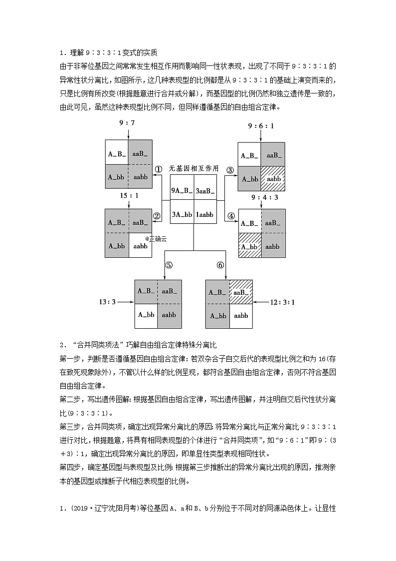 2021届高考生物新人教版一轮复习学案：第5单元遗传定律的伴性遗传素养加强课4基因自由组合定律在特殊情况下的重点题型02