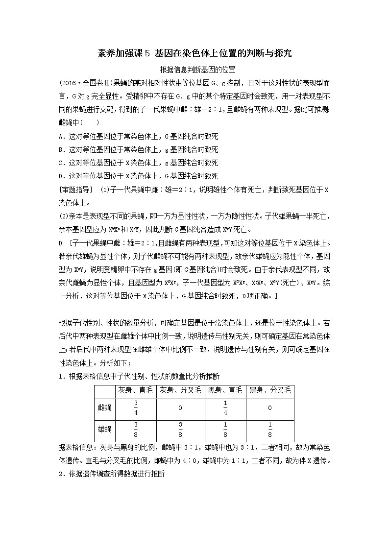 2021届高考生物新人教版一轮复习学案：第5单元遗传定律的伴性遗传素养加强课5基因在染色体上位置的判断与探究01