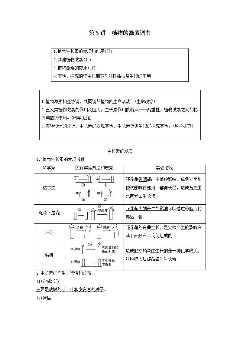 2021届高考生物新人教版一轮复习学案：第8单元生命活动的调节第5讲植物的激素调节01