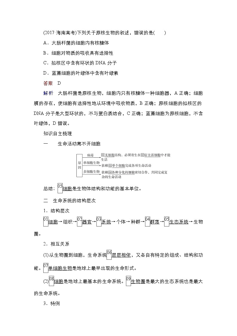2021高三统考人教生物一轮（经典版）学案：必修1第1单元　第1讲　走近细胞第2页