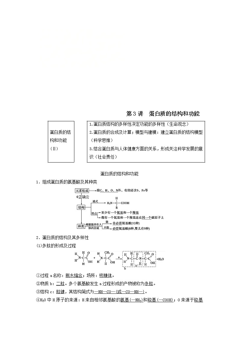 2021届高考生物苏教版一轮复习学案：第1单元细胞的化学组成第3讲蛋白质的结构和功能第1页