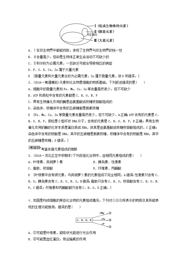 2021届高考生物苏教版一轮复习学案：第1单元细胞的化学组成第1讲细胞中的元素和无机化合物03