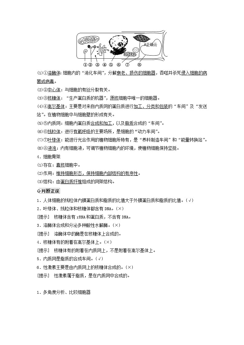 2021届高考生物苏教版一轮复习学案：第2单元细胞的结构和功能第3讲细胞质、细胞器和细胞的生物膜系统第2页