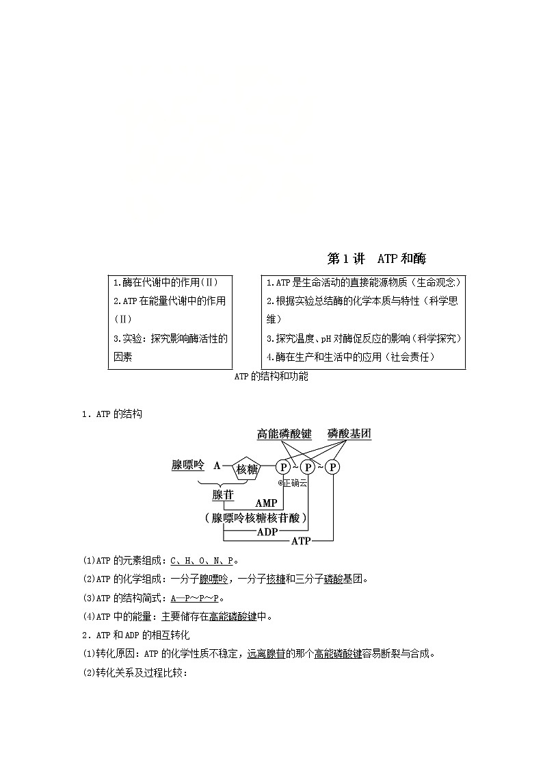 2021届高考生物苏教版一轮复习学案：第3单元细胞的能量供应和利用第1讲ATP和酶01
