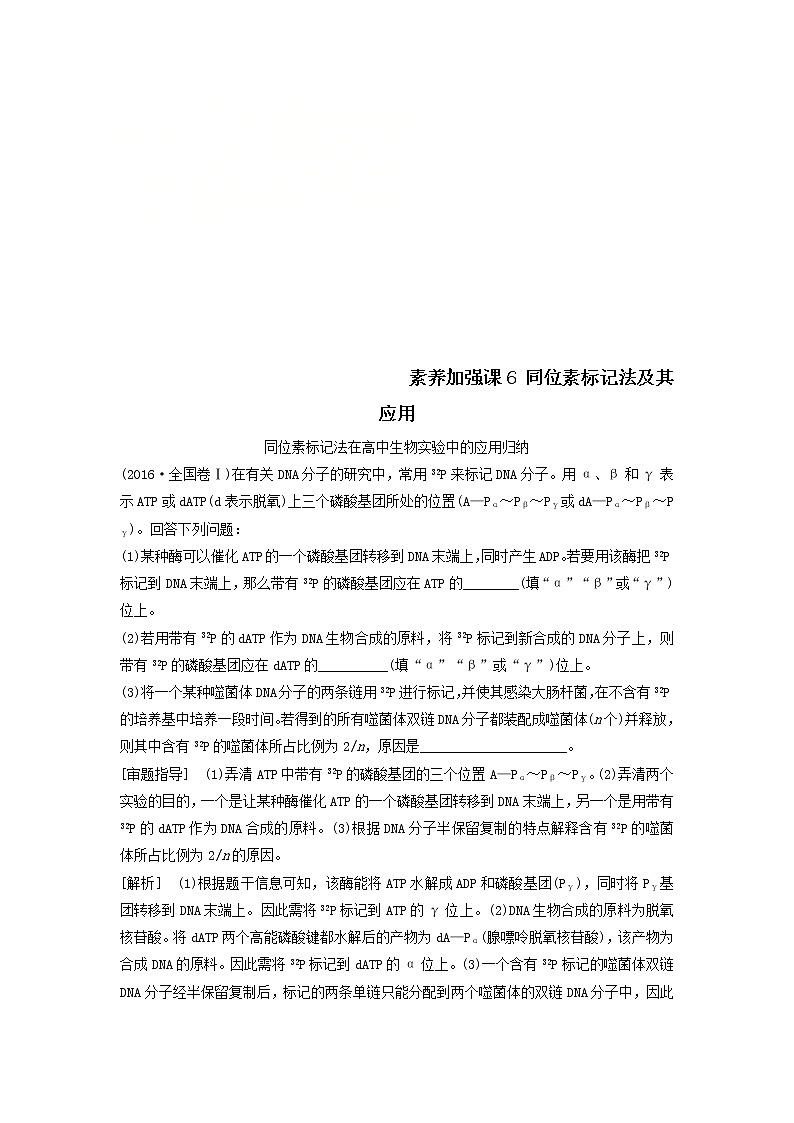 2021届高考生物苏教版一轮复习学案：第6单元遗传的分子基础素养加强课6同位素标记法及其应用第1页