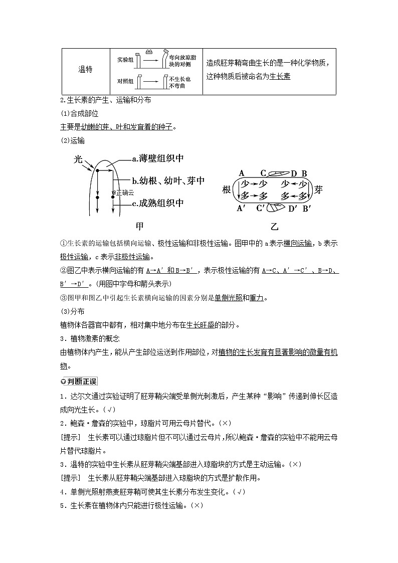 2021届高考生物苏教版一轮复习学案：第8单元生物个体的稳态第6讲植物生命活动的调节第2页