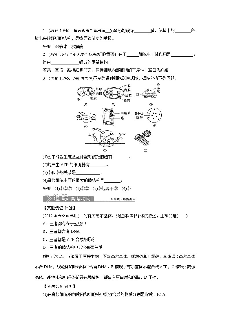 2021版新高考选考生物一轮复习通用版学案：第5讲　细胞器与生物膜系统03
