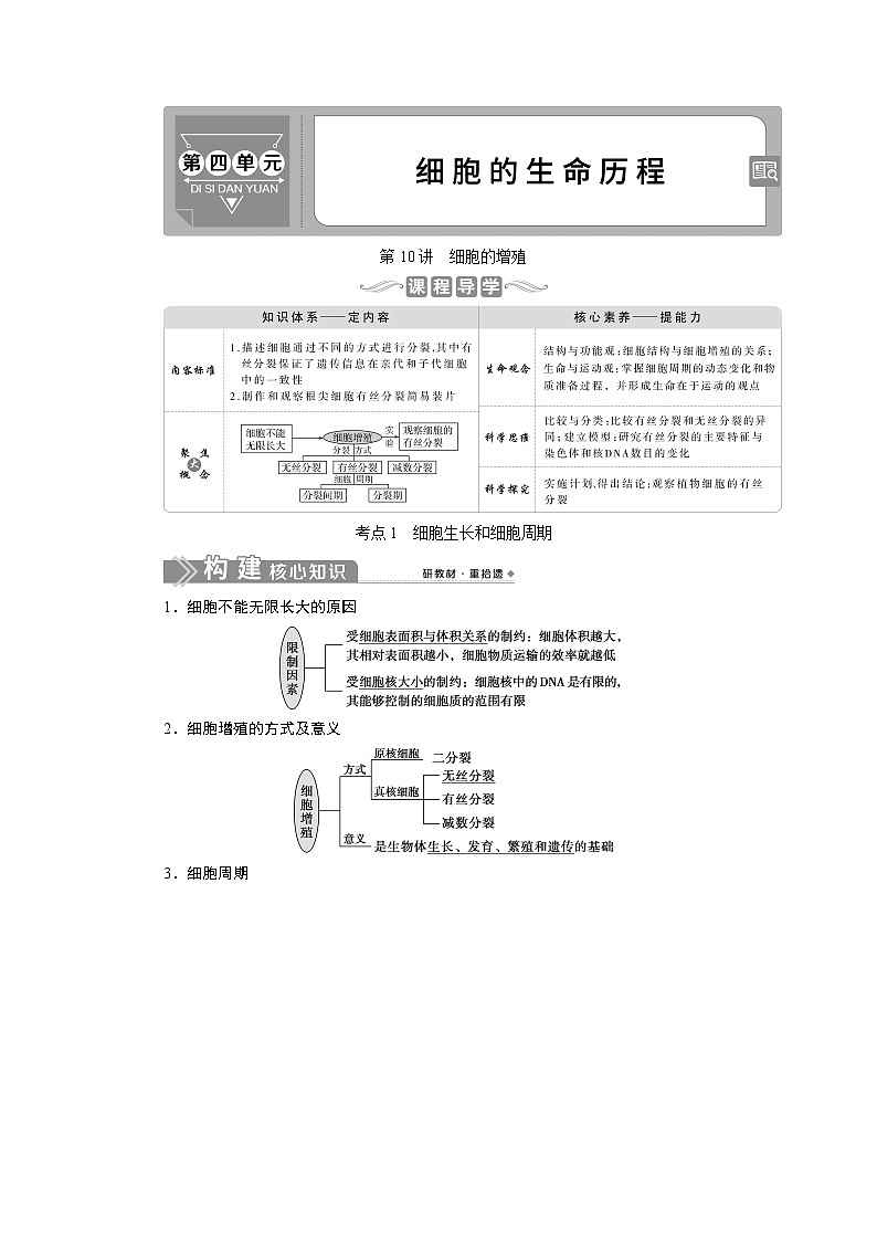 2021版新高考选考生物一轮复习通用版学案：第10讲　细胞的增殖第1页