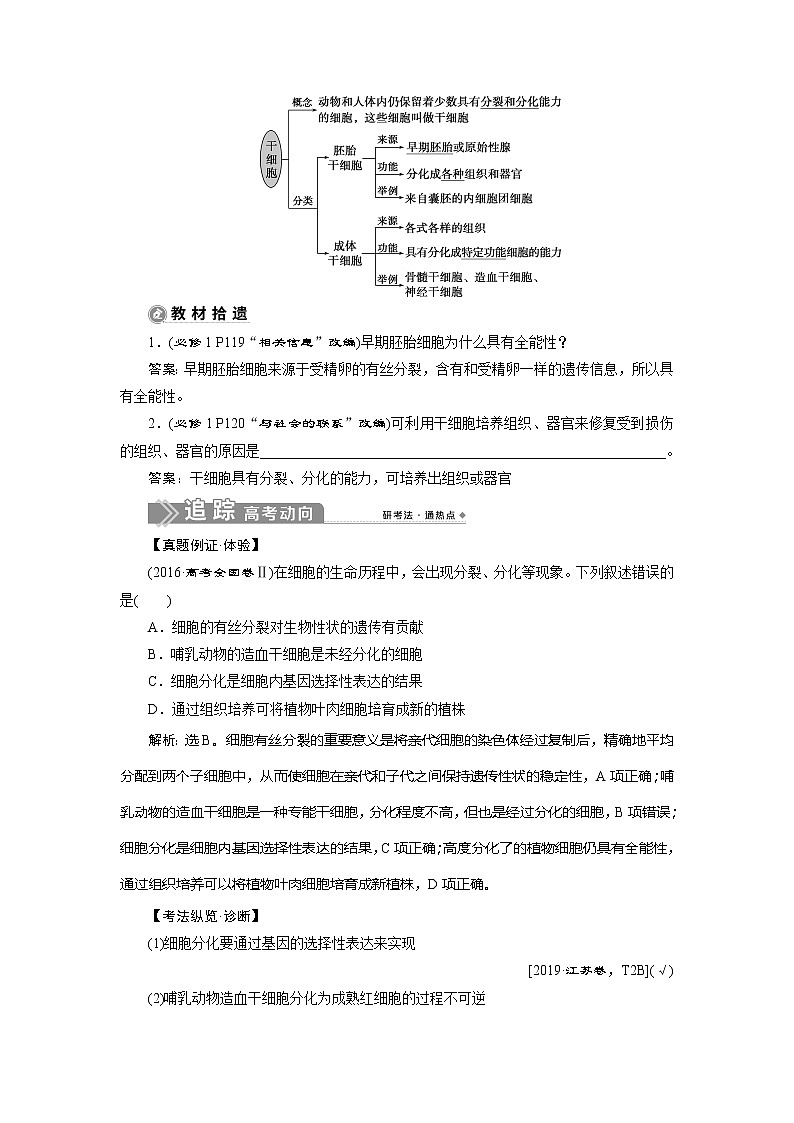 2021版新高考选考生物一轮复习通用版学案：第12讲　细胞的分化、衰老、凋亡及癌变02