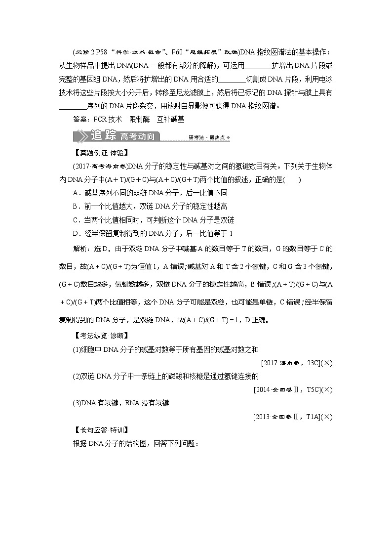 2021版新高考选考生物一轮复习通用版学案：第18讲　DNA分子的结构、复制及基因的本质02