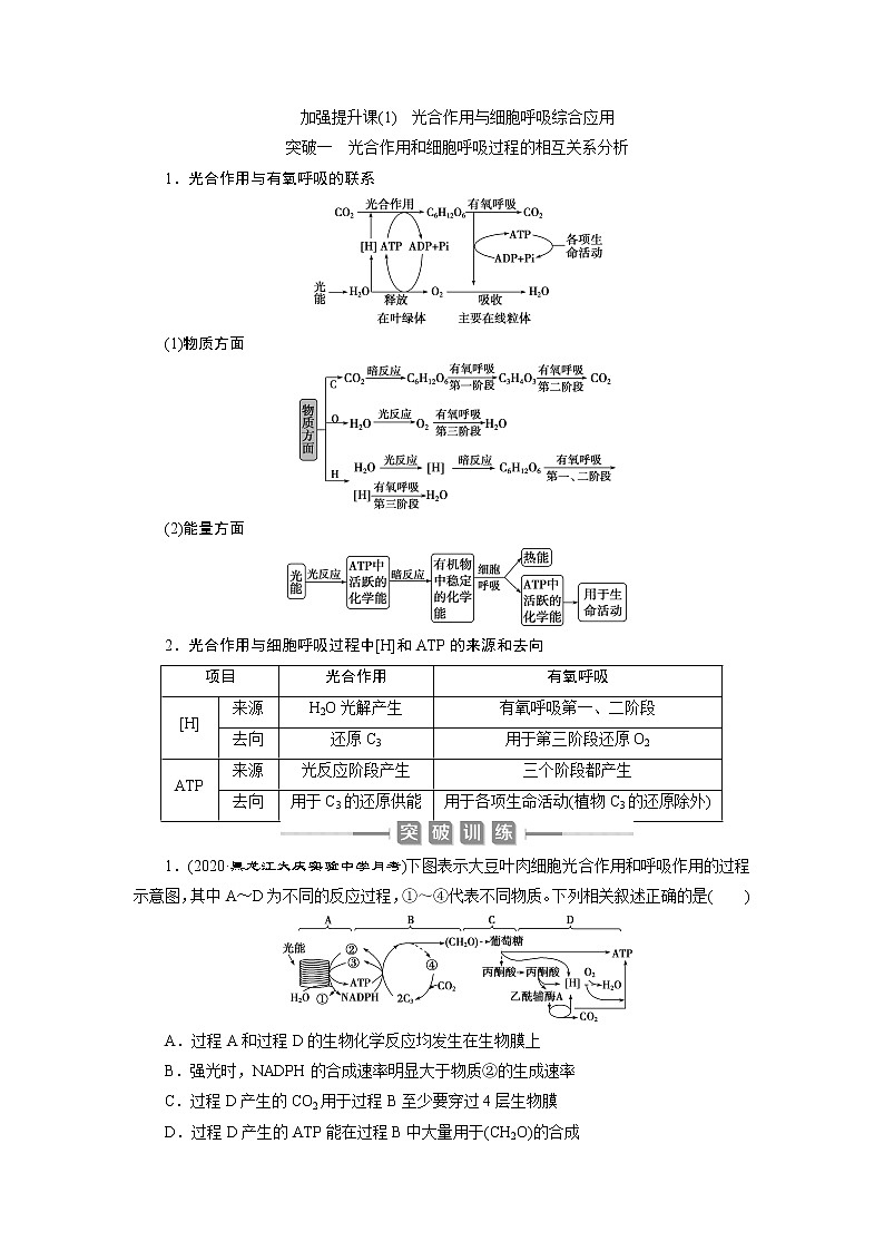2021版新高考选考生物一轮复习通用版学案：加强提升课（1）　光合作用与细胞呼吸综合应用第1页