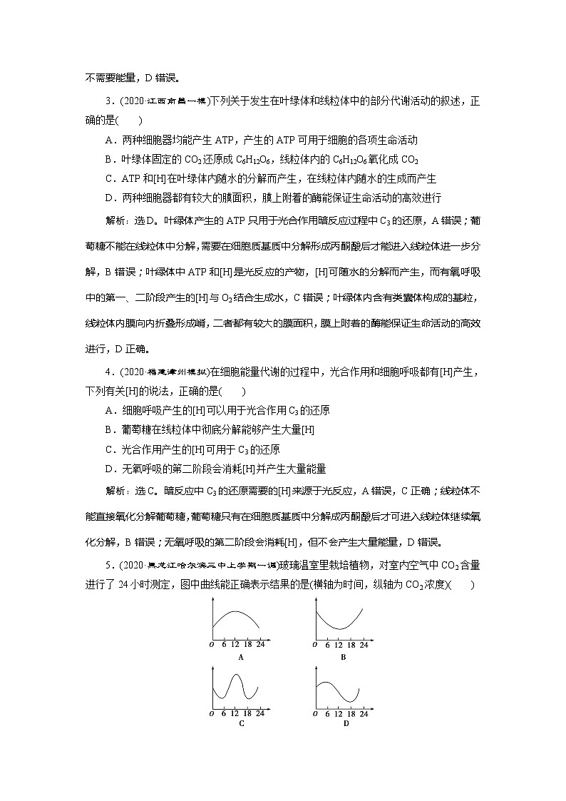 2021版新高考选考生物一轮复习通用版学案：加强提升课（1）　光合作用与细胞呼吸综合应用　高效作业知能提升02
