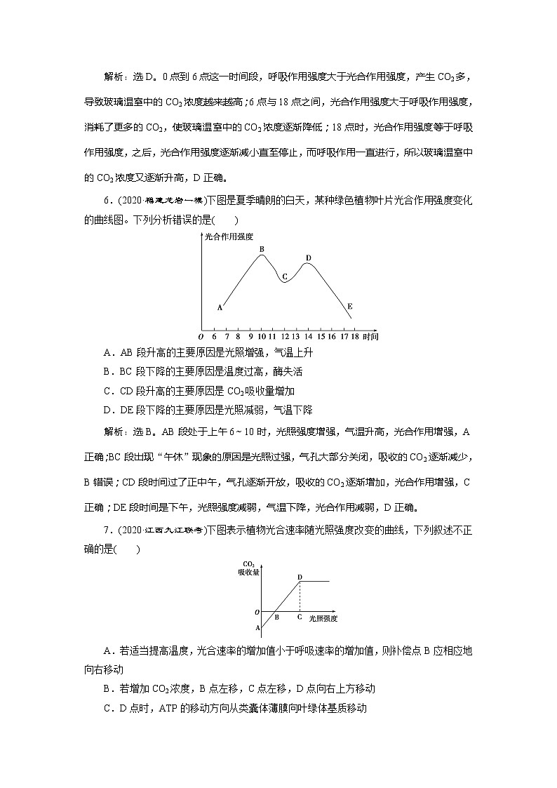 2021版新高考选考生物一轮复习通用版学案：加强提升课（1）　光合作用与细胞呼吸综合应用　高效作业知能提升03