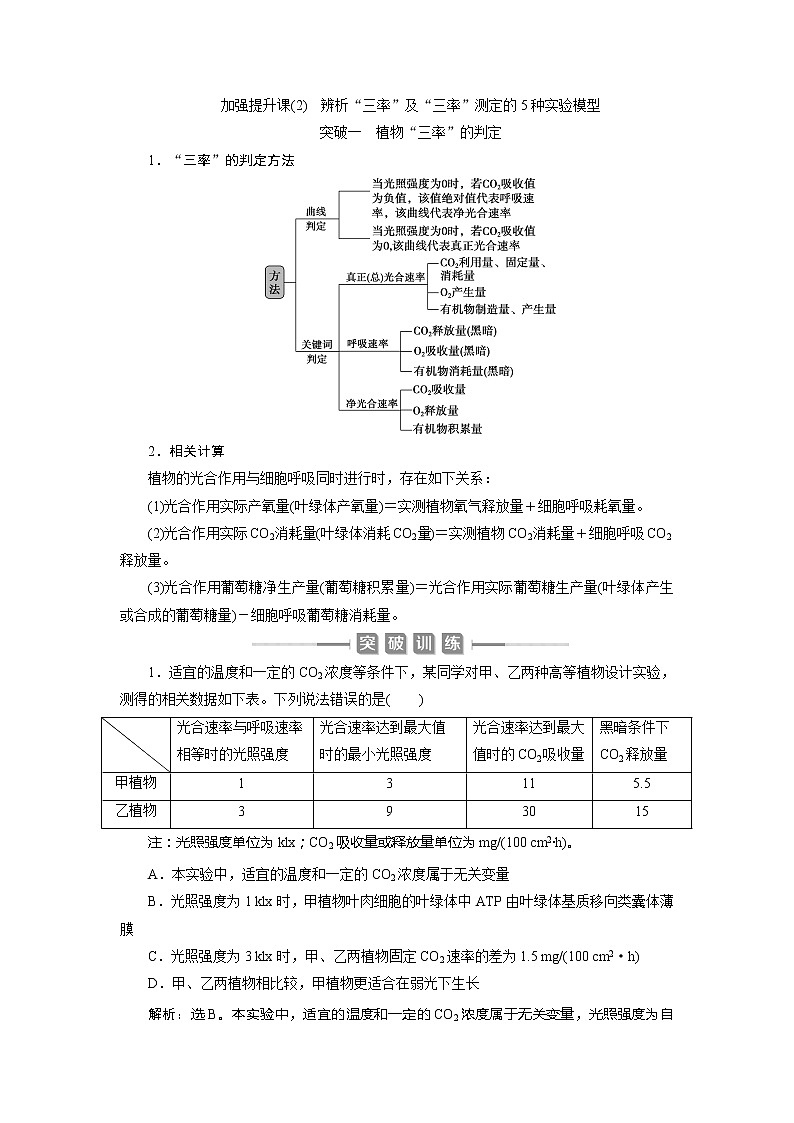 2021版新高考选考生物一轮复习通用版学案：加强提升课（2）　辨析“三率”及“三率”测定的5种实验模型01