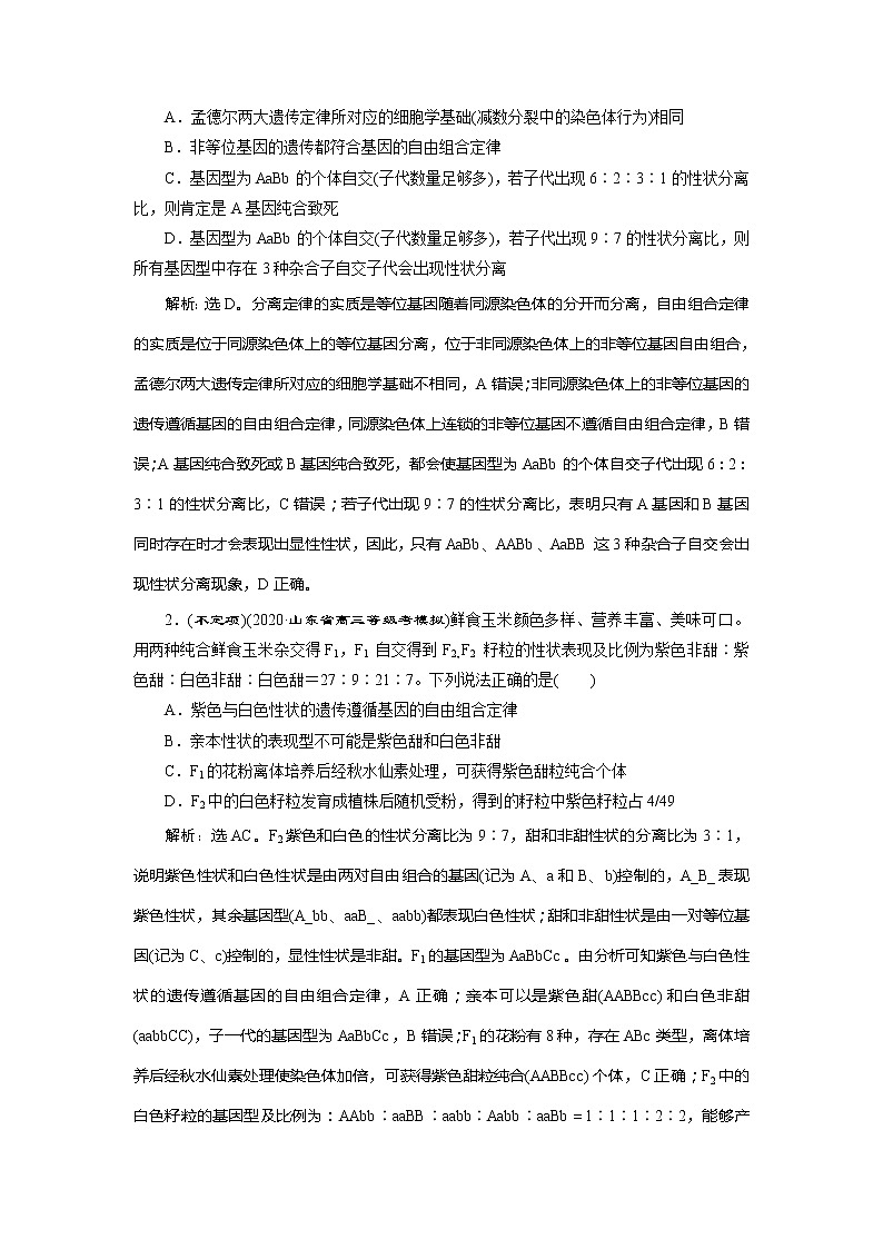 2021版新高考选考生物一轮复习通用版学案：加强提升课（4）　基因自由组合定律的拓展题型突破02