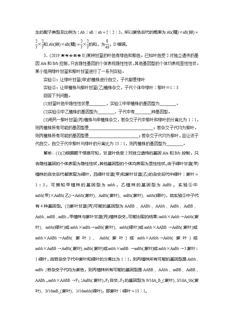 2021版新高考选考生物一轮复习通用版学案：加强提升课（4）　基因自由组合定律的拓展题型突破03