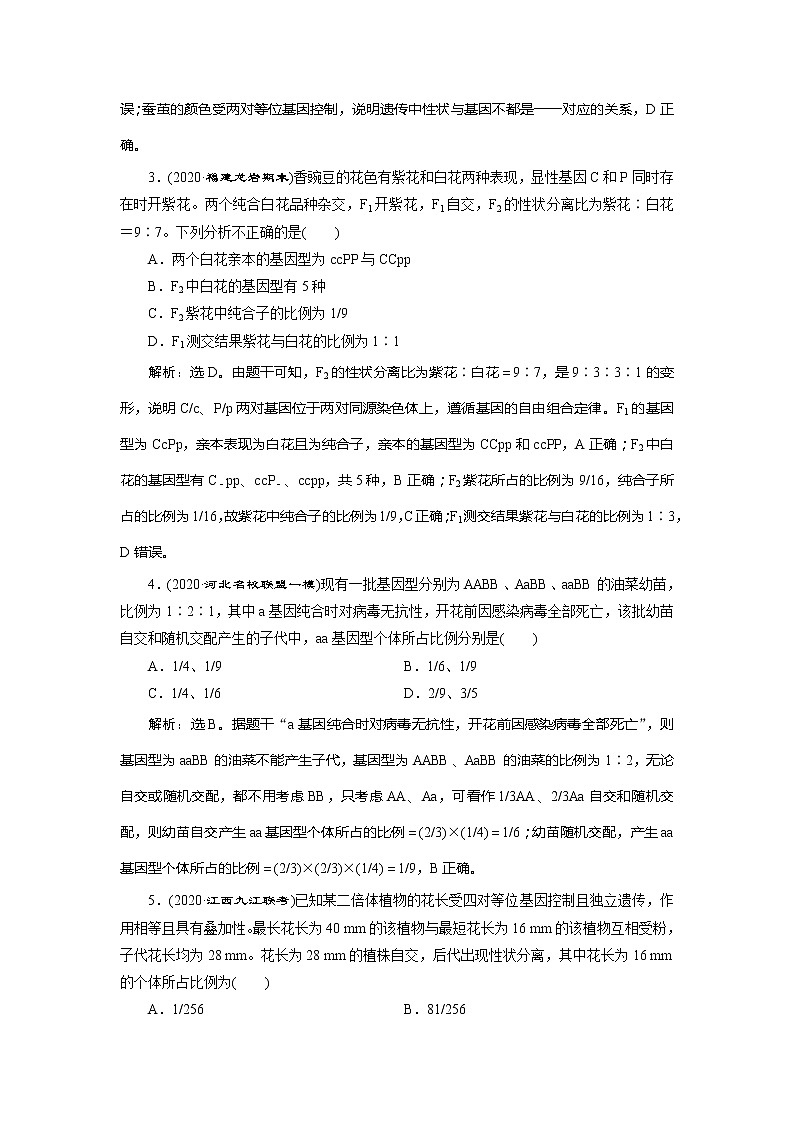 2021版新高考选考生物一轮复习通用版学案：加强提升课（4）　基因自由组合定律的拓展题型突破　高效作业知能提升第2页