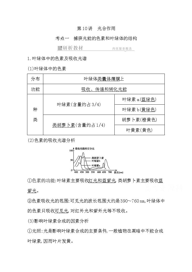 2021高考生物人教版一轮教师用书第三单元第10讲　光合作用第1页