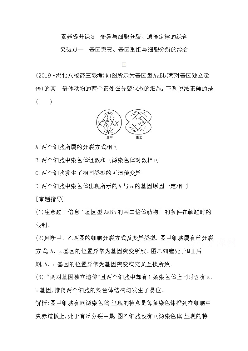 2021高考生物人教版一轮教师用书第七单元素养提升课8　变异与细胞分裂、遗传定律的综合第1页