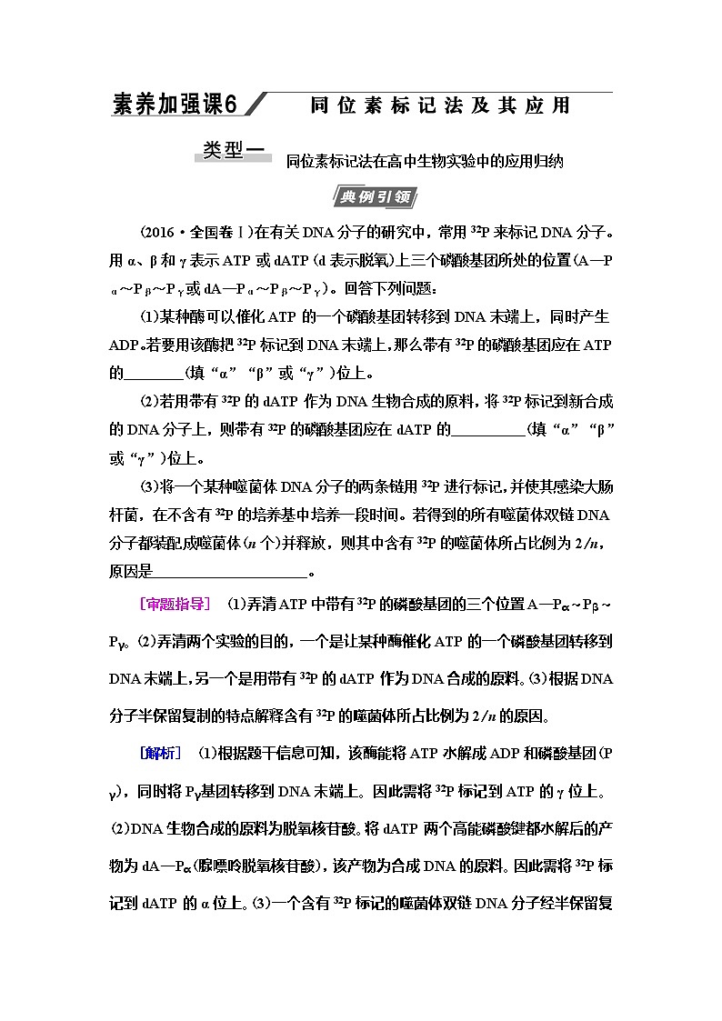 2021版高考生物（苏教版）一轮复习学案：必修2第6单元素养加强课6　同位素标记法及其应用第1页