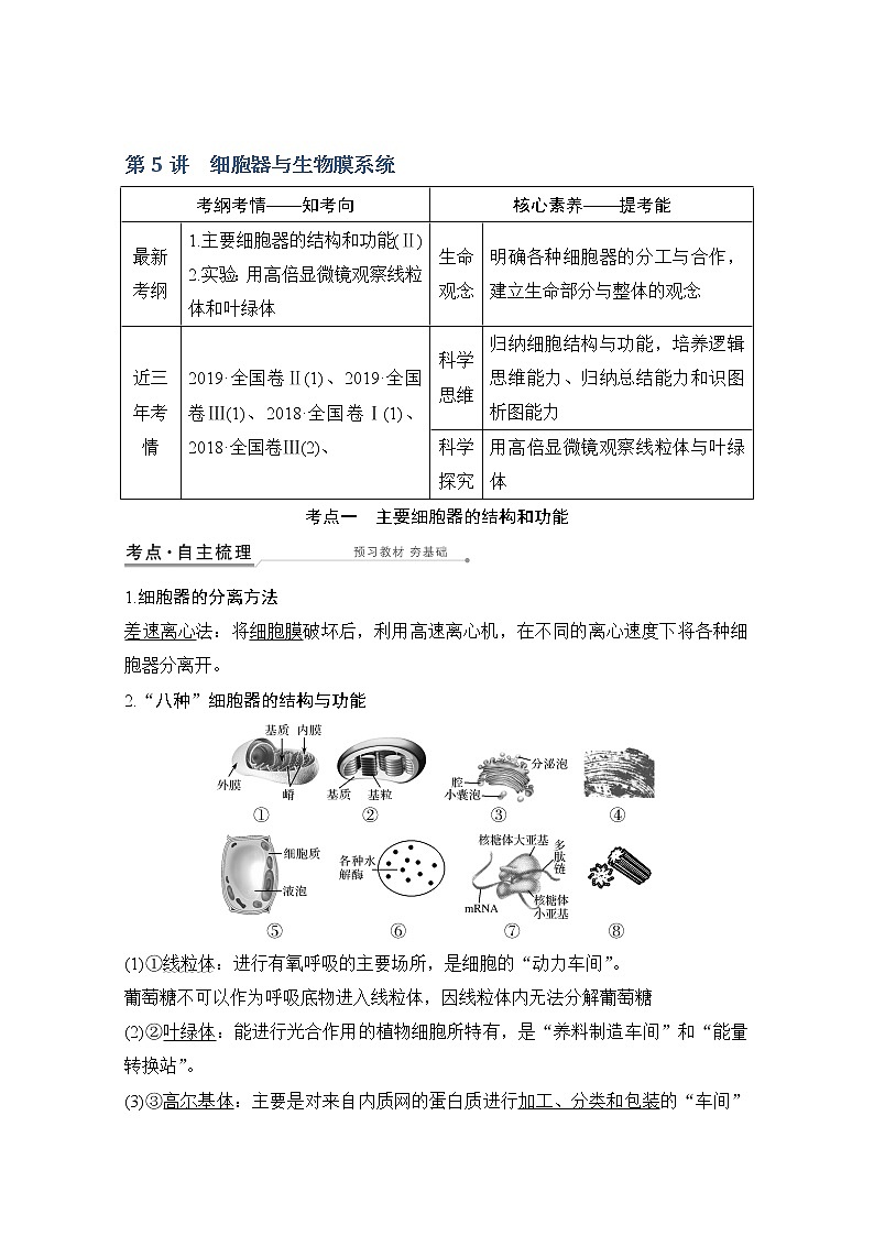 2021版高考生物突破大一轮新高考人教版讲义：第二单元第5讲细胞器与生物膜系统01