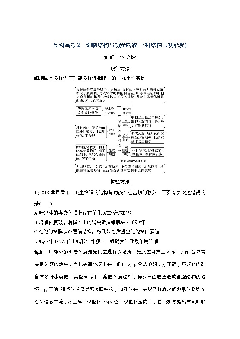 2021版高考生物突破大一轮新高考苏教版讲义：第二单元亮剑高考2细胞结构与功能的统一性（结构与功能观）第1页