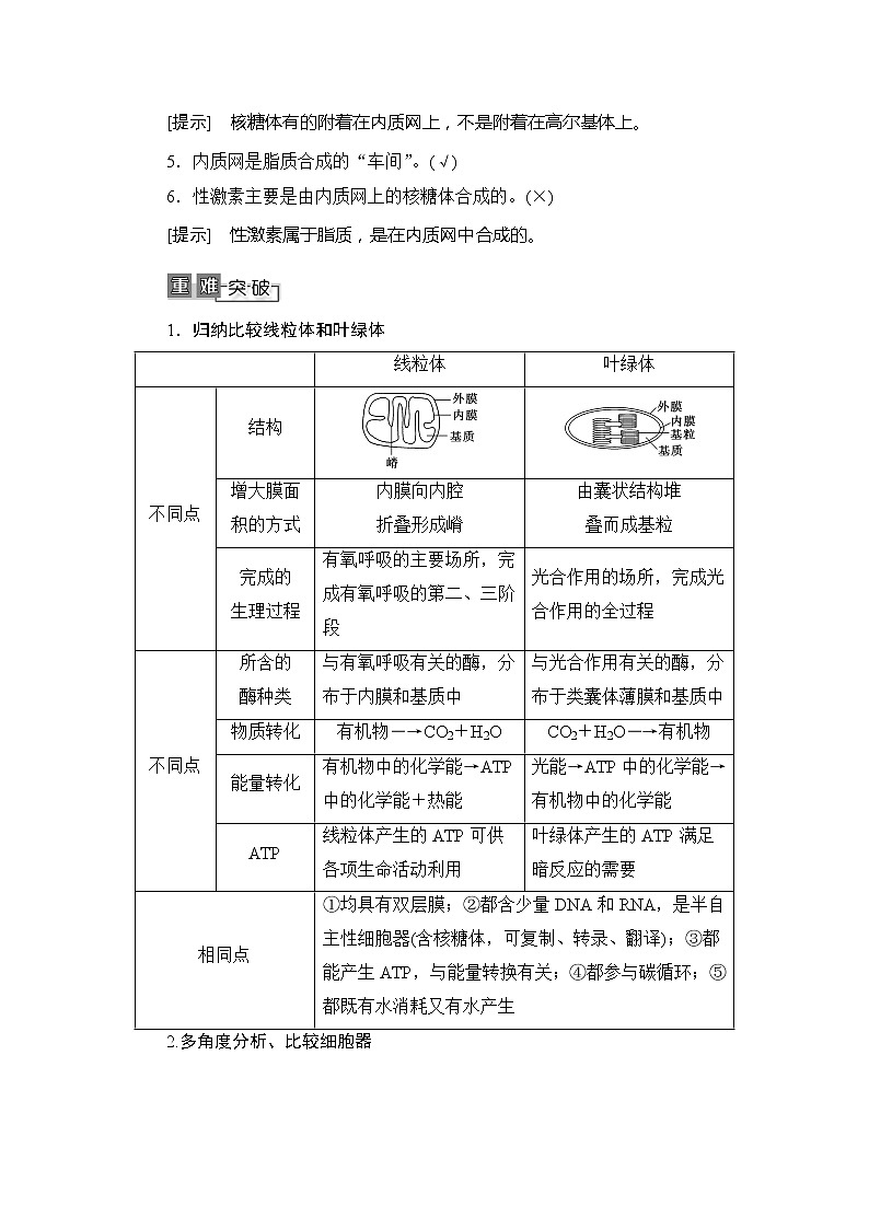 2021版新高考生物培优大一轮复习讲义：必修1第2单元第2讲细胞器——系统内的分工合作03