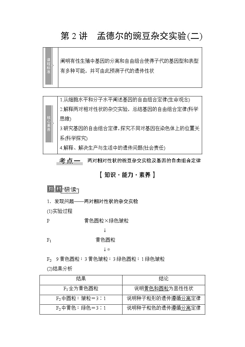 2021版新高考生物培优大一轮复习讲义：必修2第5单元第2讲孟德尔的豌豆杂交实验(二)01