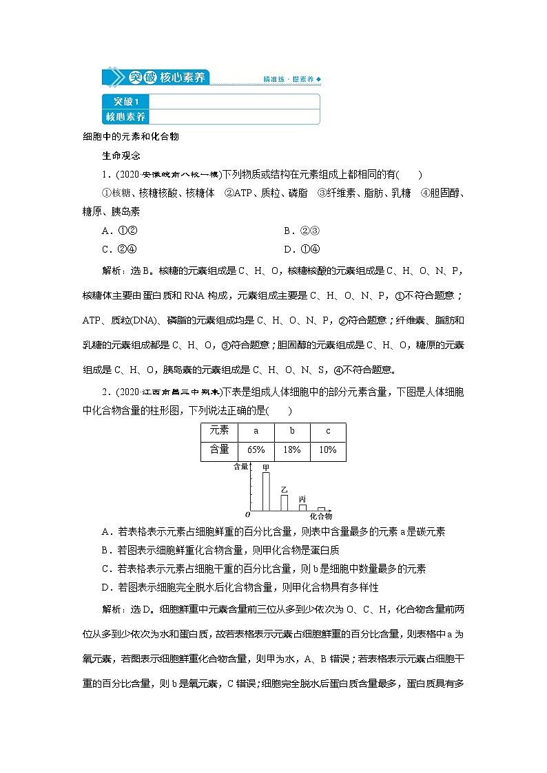 2021版高考生物（人教版）一轮复习学案：第一单元　第2讲　细胞中的元素和化合物　细胞中的无机物第2页
