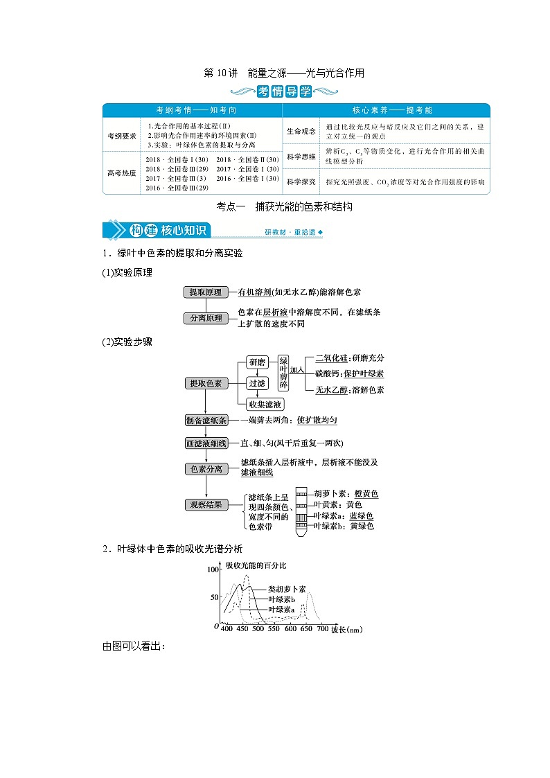2021版高考生物（人教版）一轮复习学案：第三单元　第10讲　能量之源——光与光合作用第1页