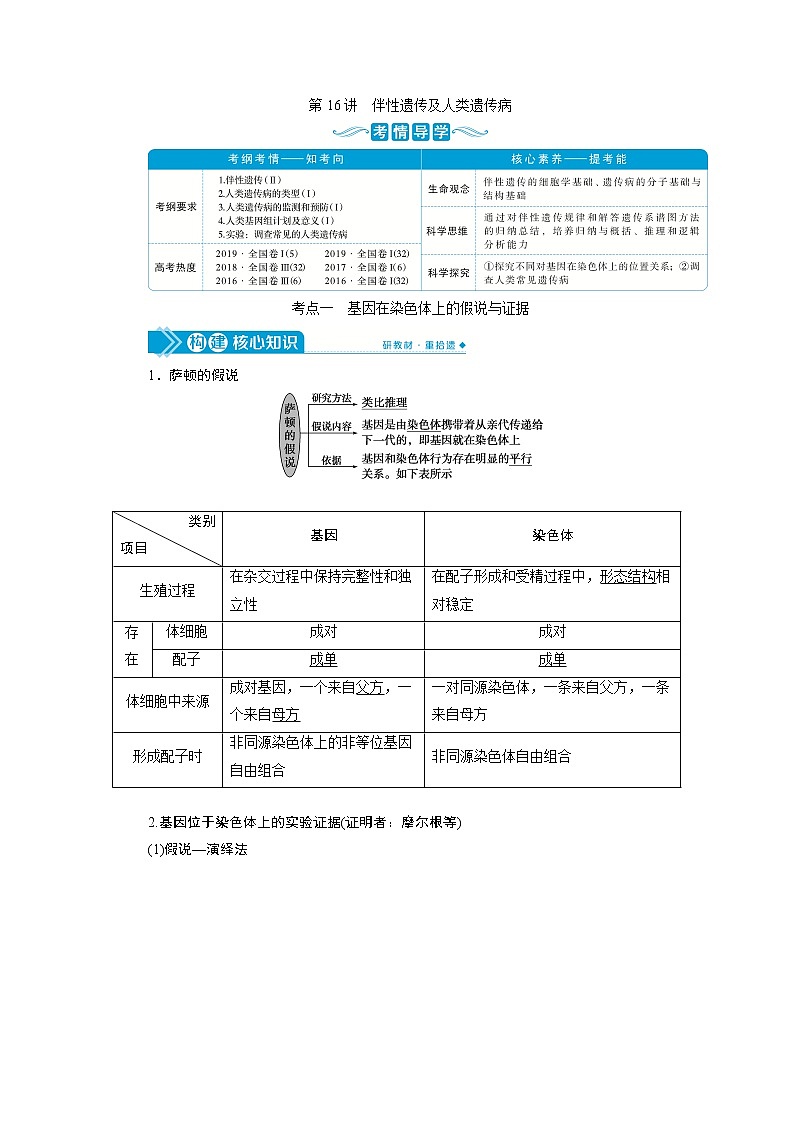 2021版高考生物（人教版）一轮复习学案：第五单元　第16讲　伴性遗传及人类遗传病第1页