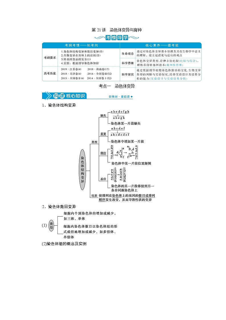 2021版高考生物（人教版）一轮复习学案：第七单元　第21讲　染色体变异与育种第1页