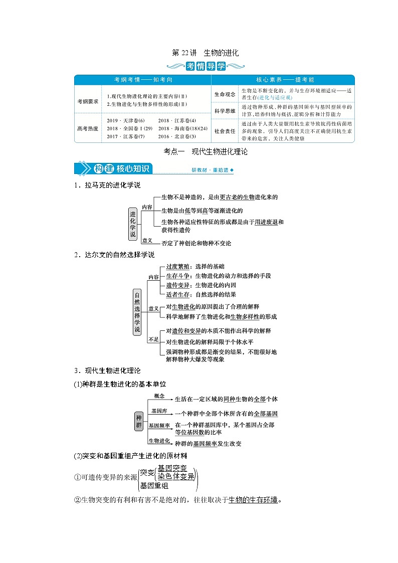 2021版高考生物（人教版）一轮复习学案：第七单元　第22讲　生物的进化第1页