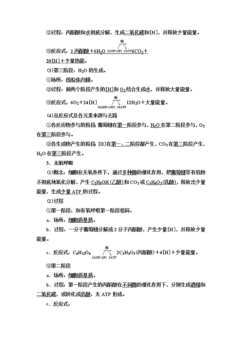 2021版高考生物（苏教版）一轮复习学案：必修1第3单元第4讲　细胞呼吸第2页