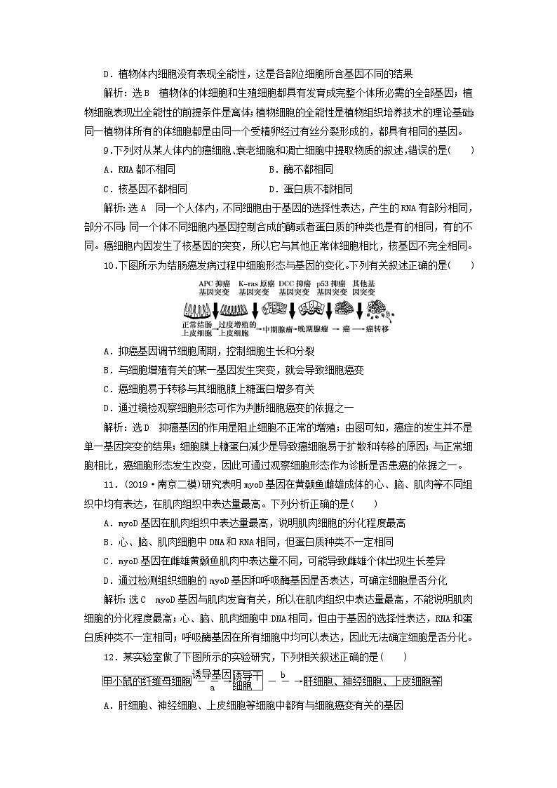 (江苏专版)2020版高考生物一轮复习课时跟踪检测15《细胞的分化衰老凋亡和癌变》(含解析)03