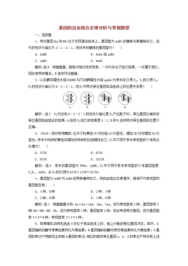 (江苏专版)2020版高考生物一轮复习课时跟踪检测17《基因的自由组合定律分析与常规题型》(含解析)01