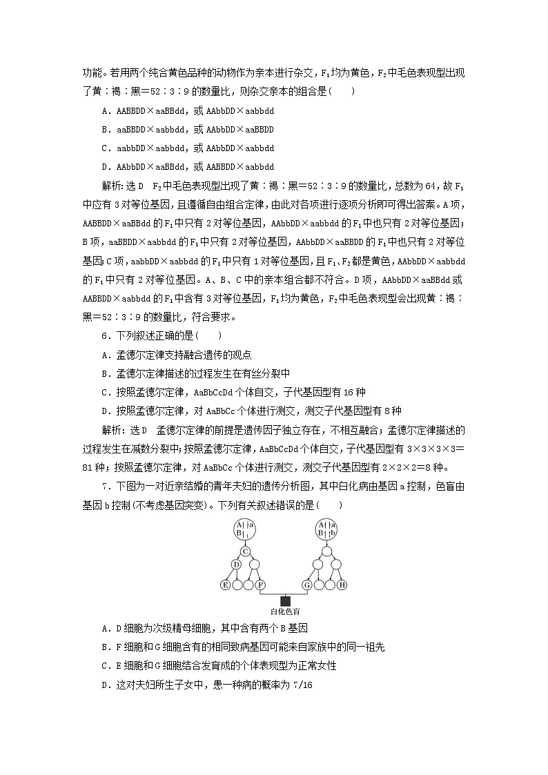 (江苏专版)2020版高考生物一轮复习课时跟踪检测17《基因的自由组合定律分析与常规题型》(含解析)02