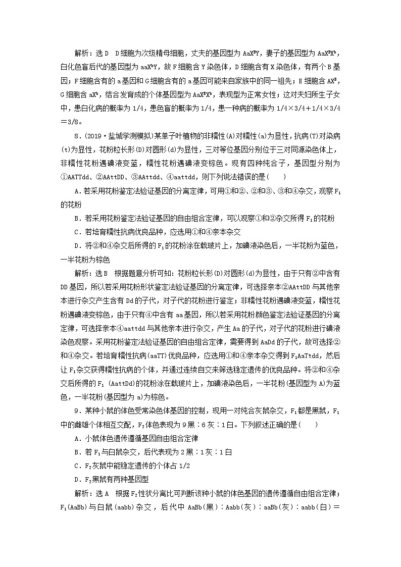 (江苏专版)2020版高考生物一轮复习课时跟踪检测17《基因的自由组合定律分析与常规题型》(含解析)03