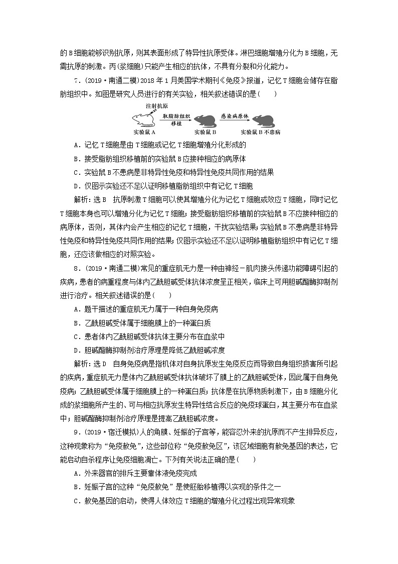 (江苏专版)2020版高考生物一轮复习课时跟踪检测31《免疫调节》(含解析)03