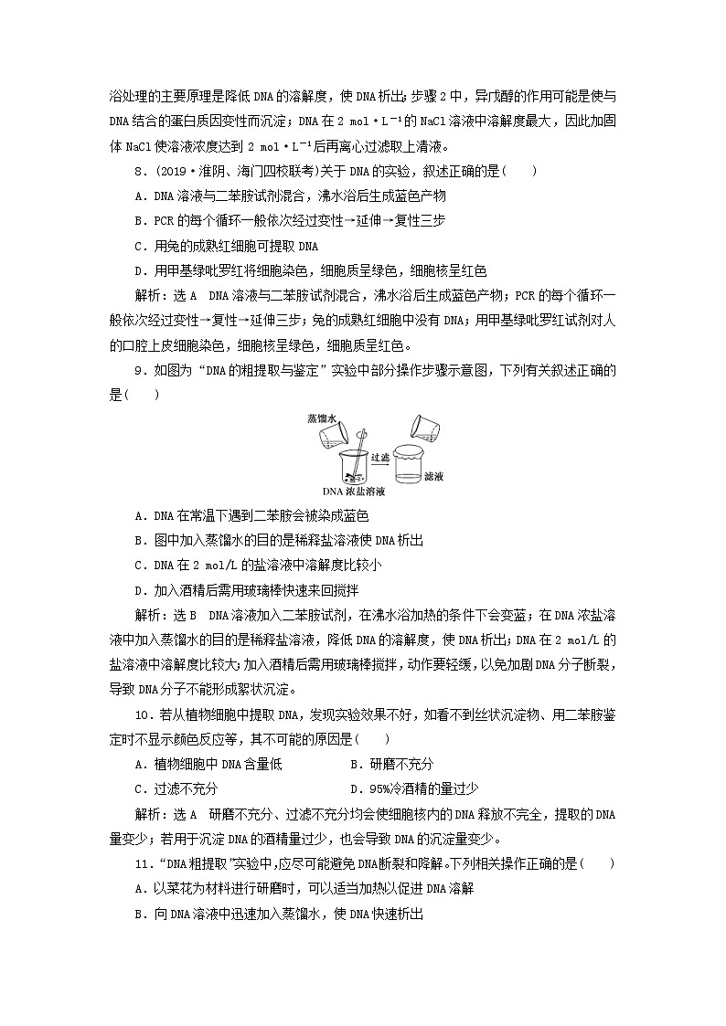 (江苏专版)2020版高考生物一轮复习课时跟踪检测41《DNA的粗提取与鉴定》(含解析)03