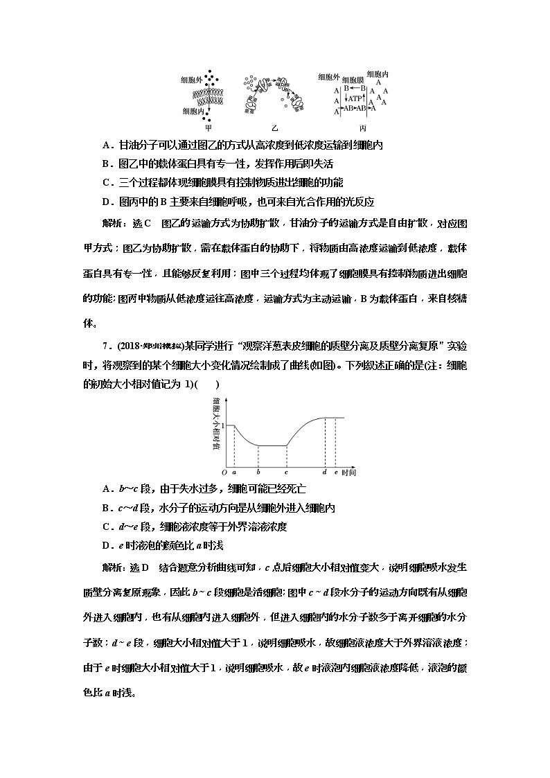 2019届高考生物一轮课时跟踪检测07《物质跨膜运输的实例和方式 》(含解析)03