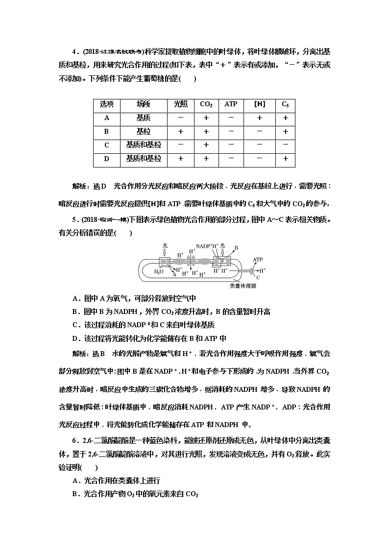 2019届高考生物一轮课时跟踪检测10《光合作用的过程和影响因素 》(含解析)02