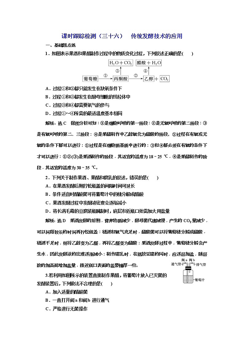2019届高考生物一轮课时跟踪检测36《传统发酵技术的应用 》(含解析)01