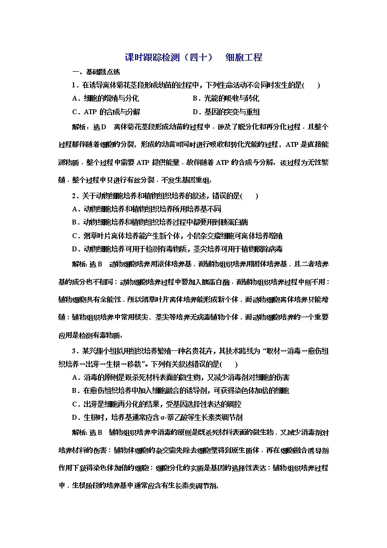 2019届高考生物一轮课时跟踪检测40《细胞工程 》(含解析)01